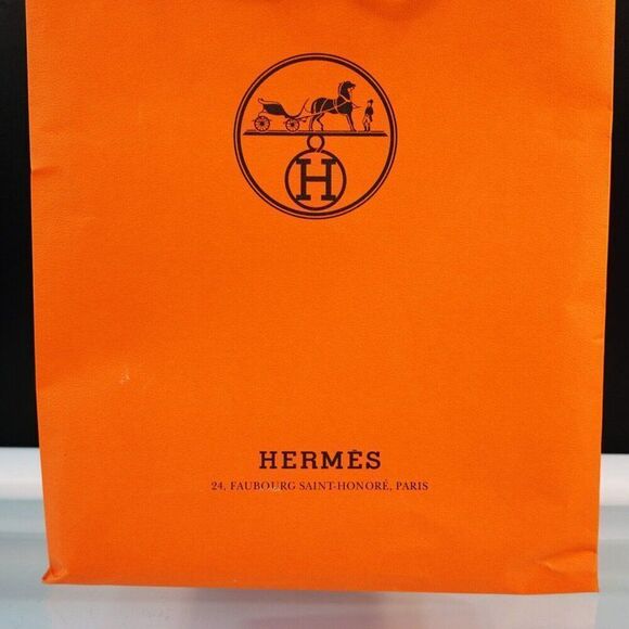 HERMES Classic Orange Gift Bag Empty Tall Shopping Paper Tote  17 x 11 x 4 Inch - Picture 2 of 5